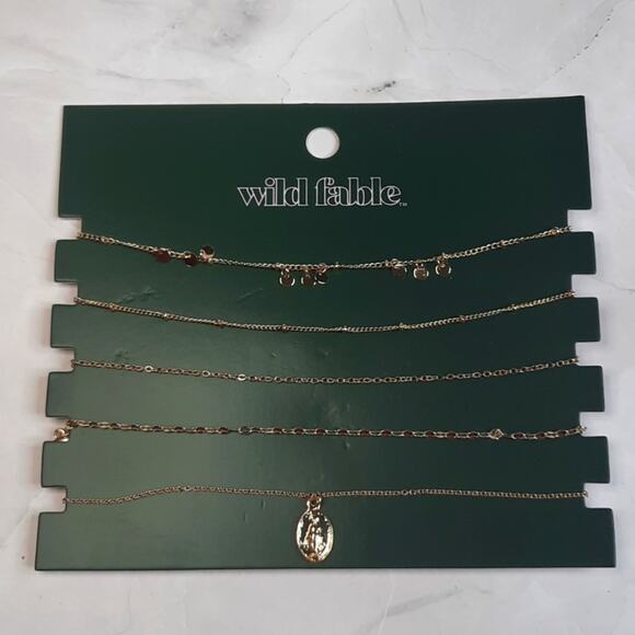 Wild Fable Set of 5 Delicate Gold Tone Necklaces - Picture 1 of 5
